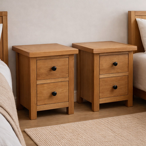 Oak drawer bedsides pair - oak, –
